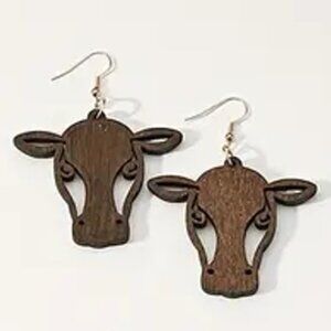 Cool Carved Wood Wooden Cow Cattle Earrings NEW